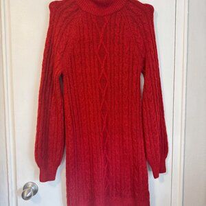 Abercrombie & Fitch Red Cable Knit Sweater Dress Mock Neck – S